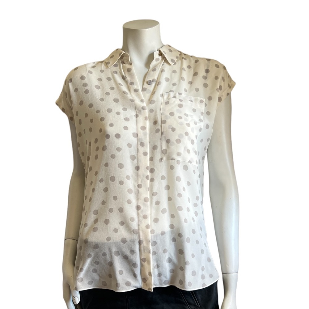{Rebecca Taylor}100% Silk Cream Polka Dot Short Sleeve Blouse size 2